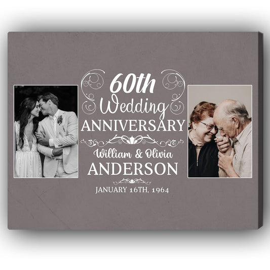 60th Wedding Anniversary - Personalized 60 Year Anniversary gift For Parents, Husband or Wife - Custom Canvas Print - MyMindfulGifts