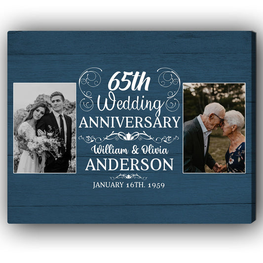 65th Wedding Anniversary - Personalized 65 Year Anniversary gift For Parents, Husband or Wife - Custom Canvas Print - MyMindfulGifts