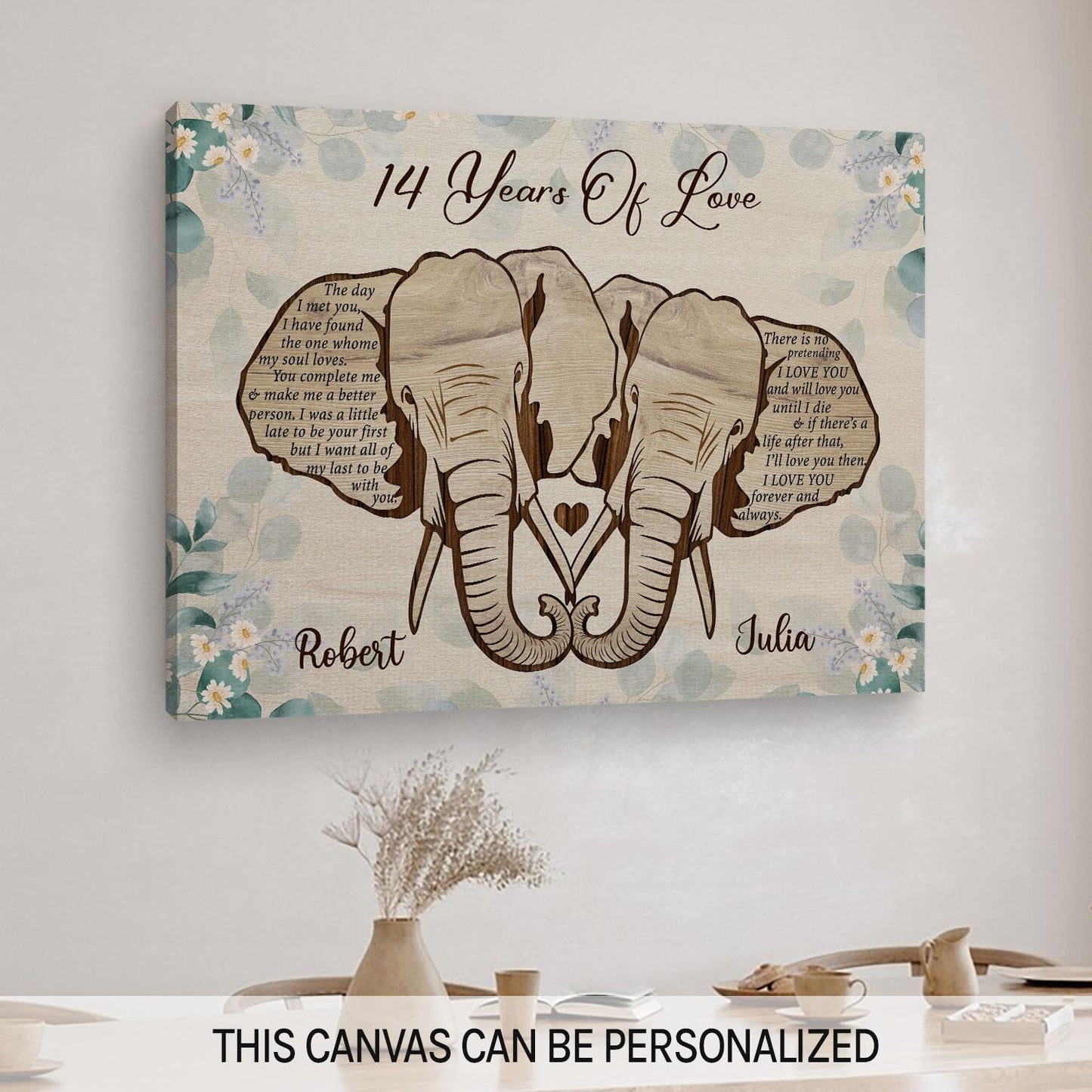 14 Years Of Love - Personalized 14 Year Anniversary gift For Husband or Wife - Custom Canvas Print - MyMindfulGifts