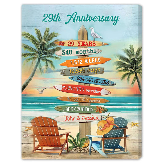 29 Years - Personalized 29 Year Anniversary gift For Parents, Husband or Wife - Custom Canvas Print - MyMindfulGifts