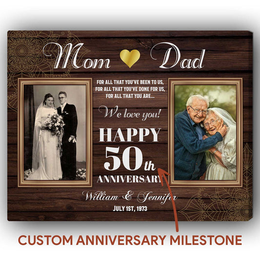 Custom Wedding Anniversary Gifts for Mom and Dad - Personalized photo canvas present for Parents - MyMindfulGifts