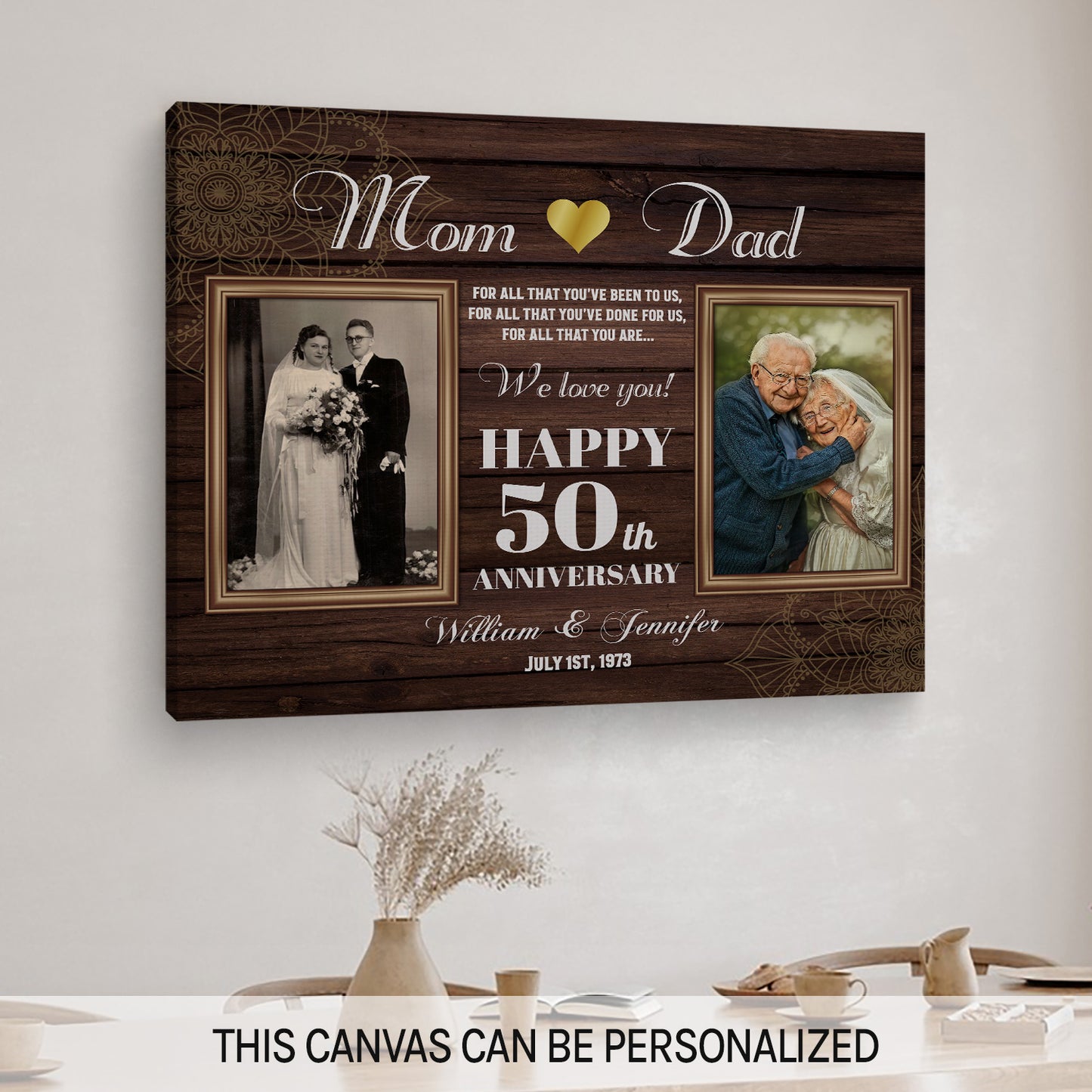 Custom Wedding Anniversary Gifts for Mom and Dad - Personalized photo canvas present for Parents - MyMindfulGifts