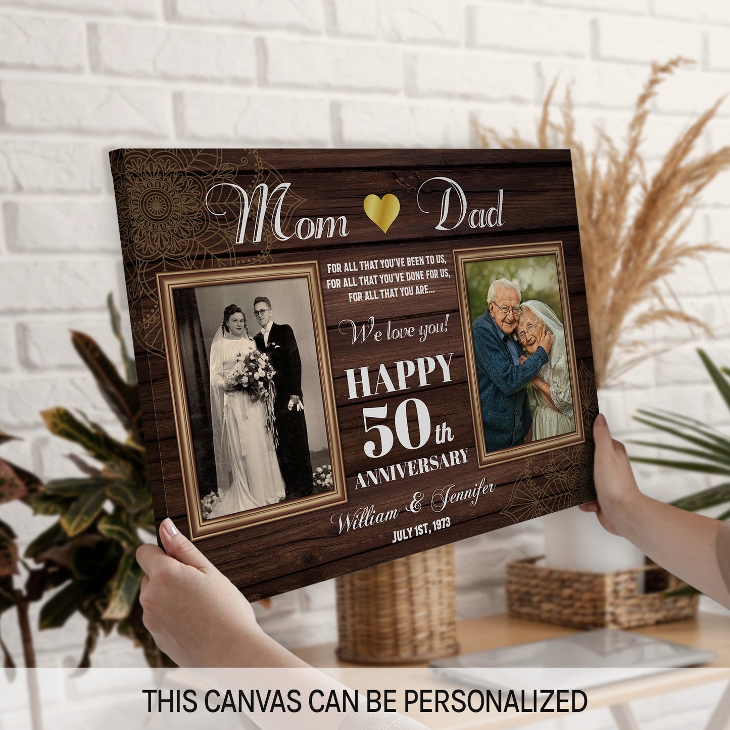 Custom Wedding Anniversary Gifts for Mom and Dad - Personalized photo canvas present for Parents - MyMindfulGifts