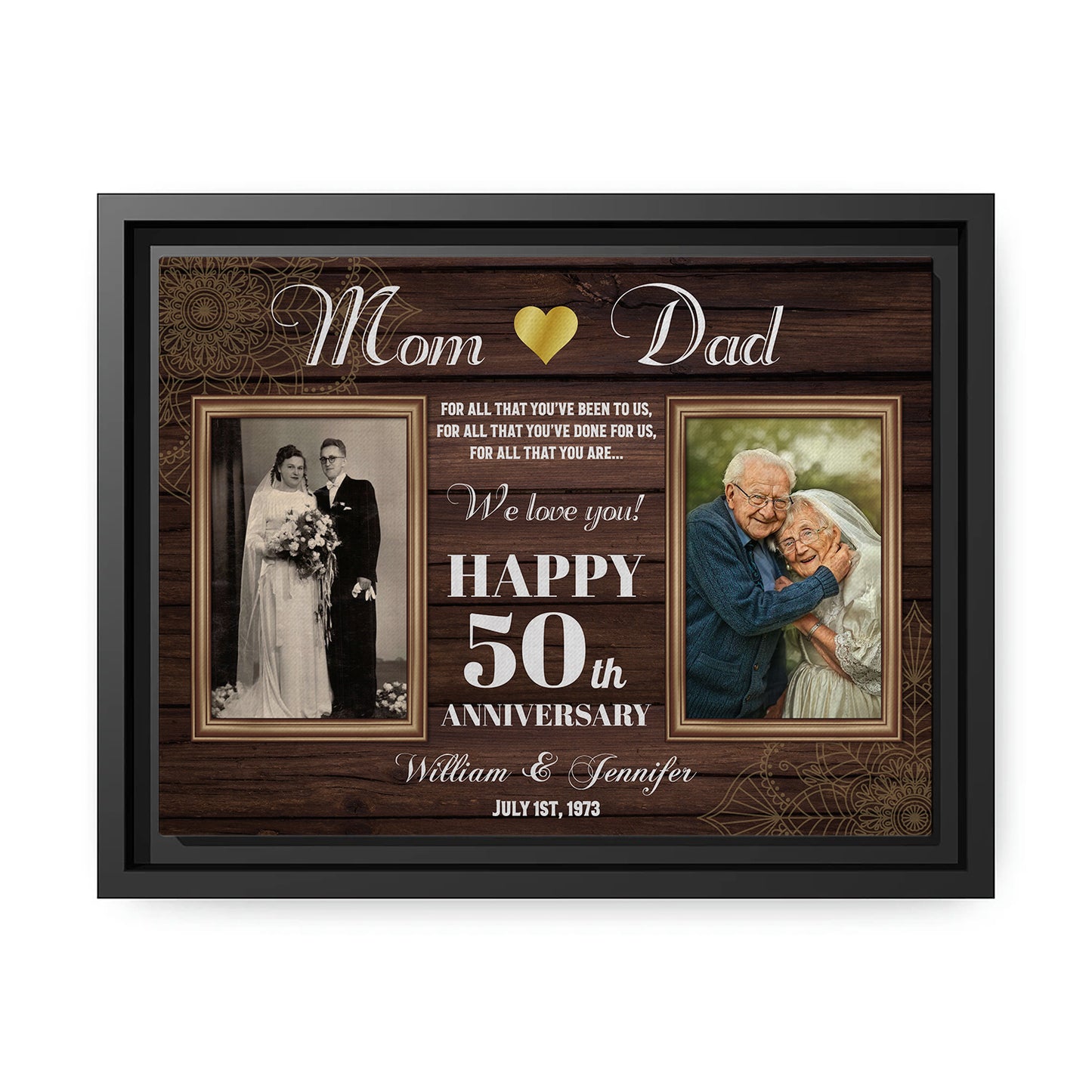 Custom Wedding Anniversary Gifts for Mom and Dad - Personalized photo canvas present for Parents - MyMindfulGifts