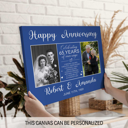 Celebrating 65 Years Of Marriage - Personalized 65 Year Anniversary gift For Parents - Custom Canvas Print - MyMindfulGifts