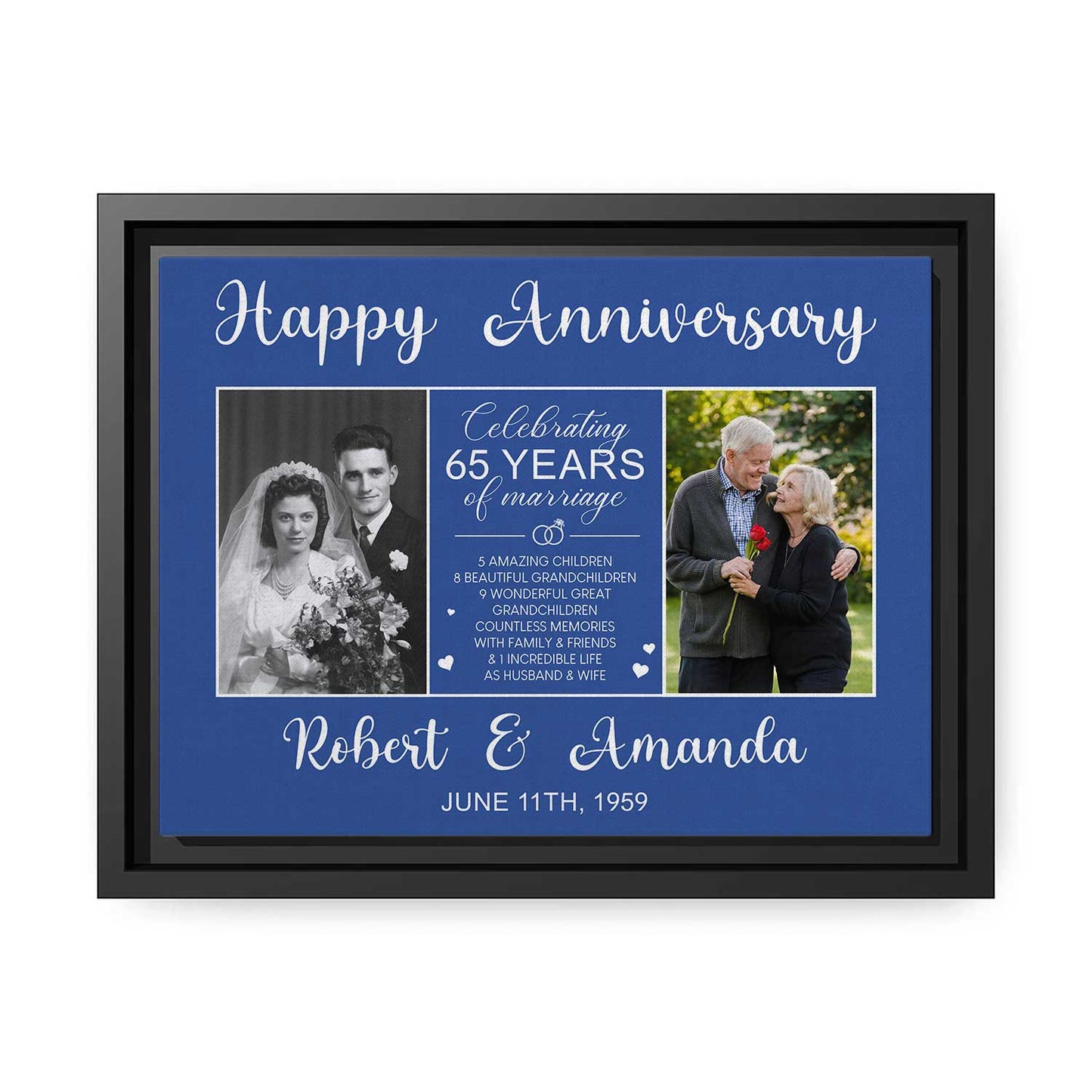 Celebrating 65 Years Of Marriage - Personalized 65 Year Anniversary gift For Parents - Custom Canvas Print - MyMindfulGifts