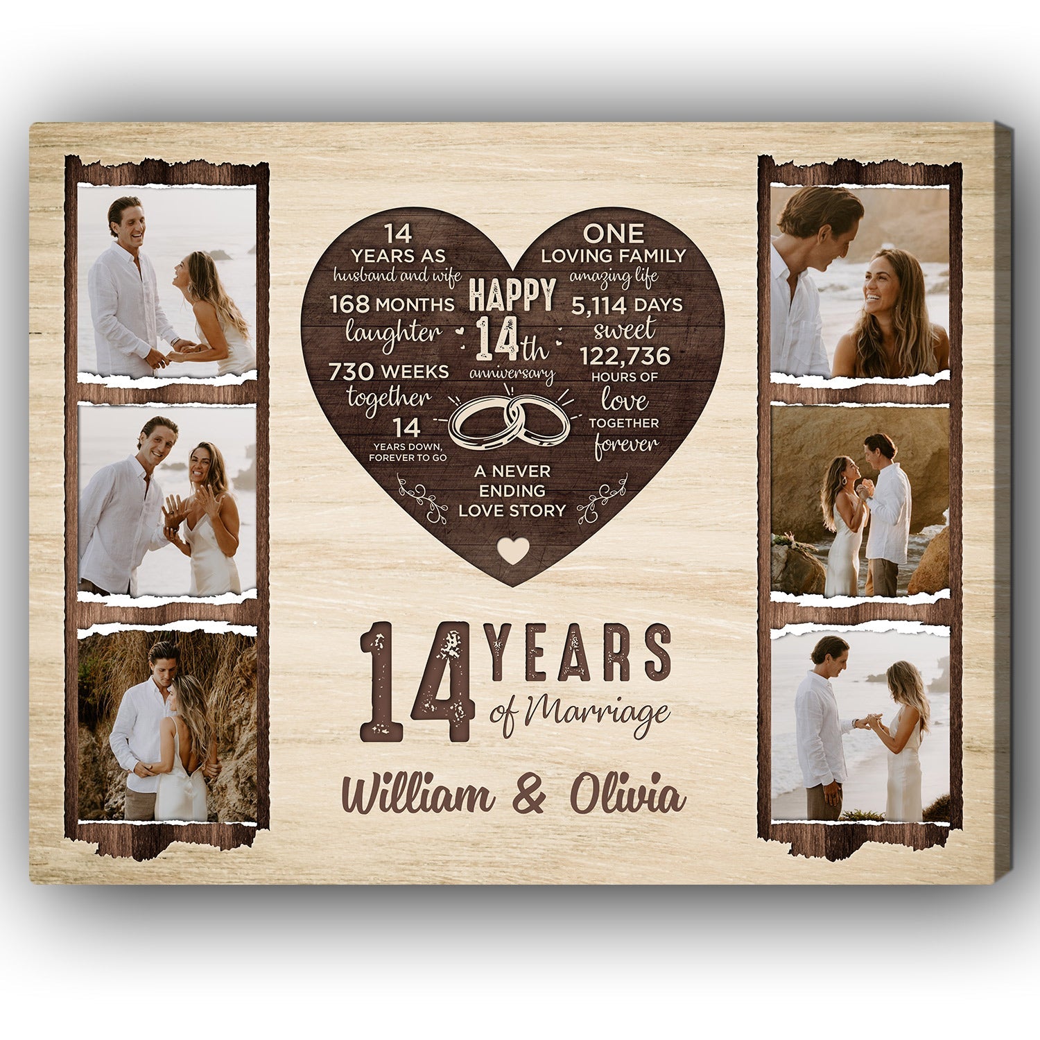 14 Years Of Marriage - Personalized 14 Year Anniversary gift For Him or Her - Custom Canvas Print - MyMindfulGifts