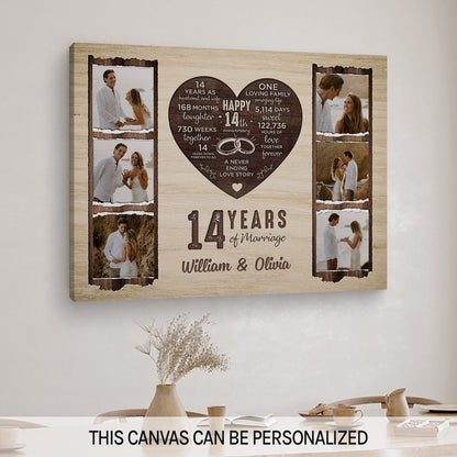 14 Years Of Marriage - Personalized 14 Year Anniversary gift For Him or Her - Custom Canvas Print - MyMindfulGifts