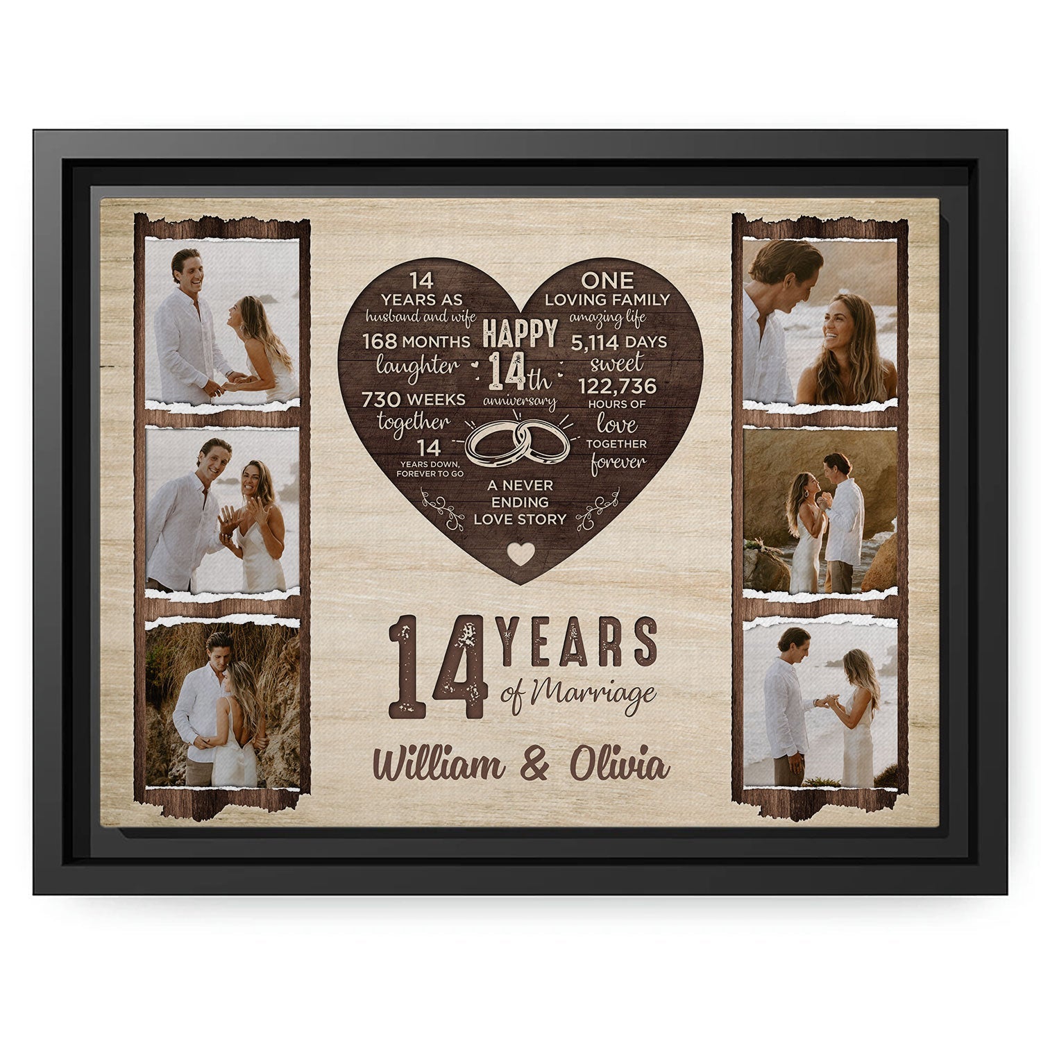 14 Years Of Marriage - Personalized 14 Year Anniversary gift For Him or Her - Custom Canvas Print - MyMindfulGifts