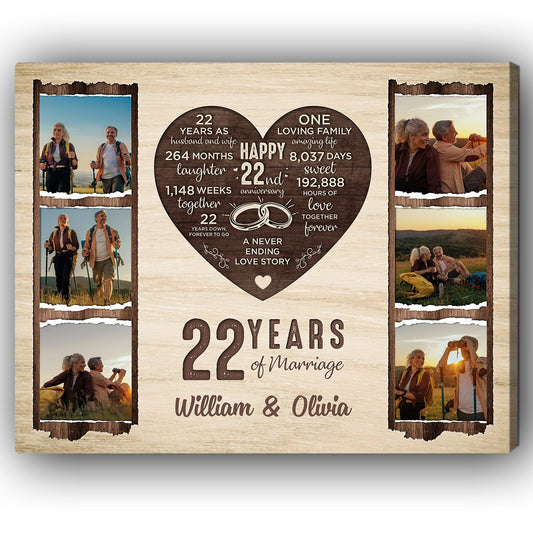 22 Years Of Marriage - Personalized 22 Year Anniversary gift For Parents - Custom Canvas Print - MyMindfulGifts