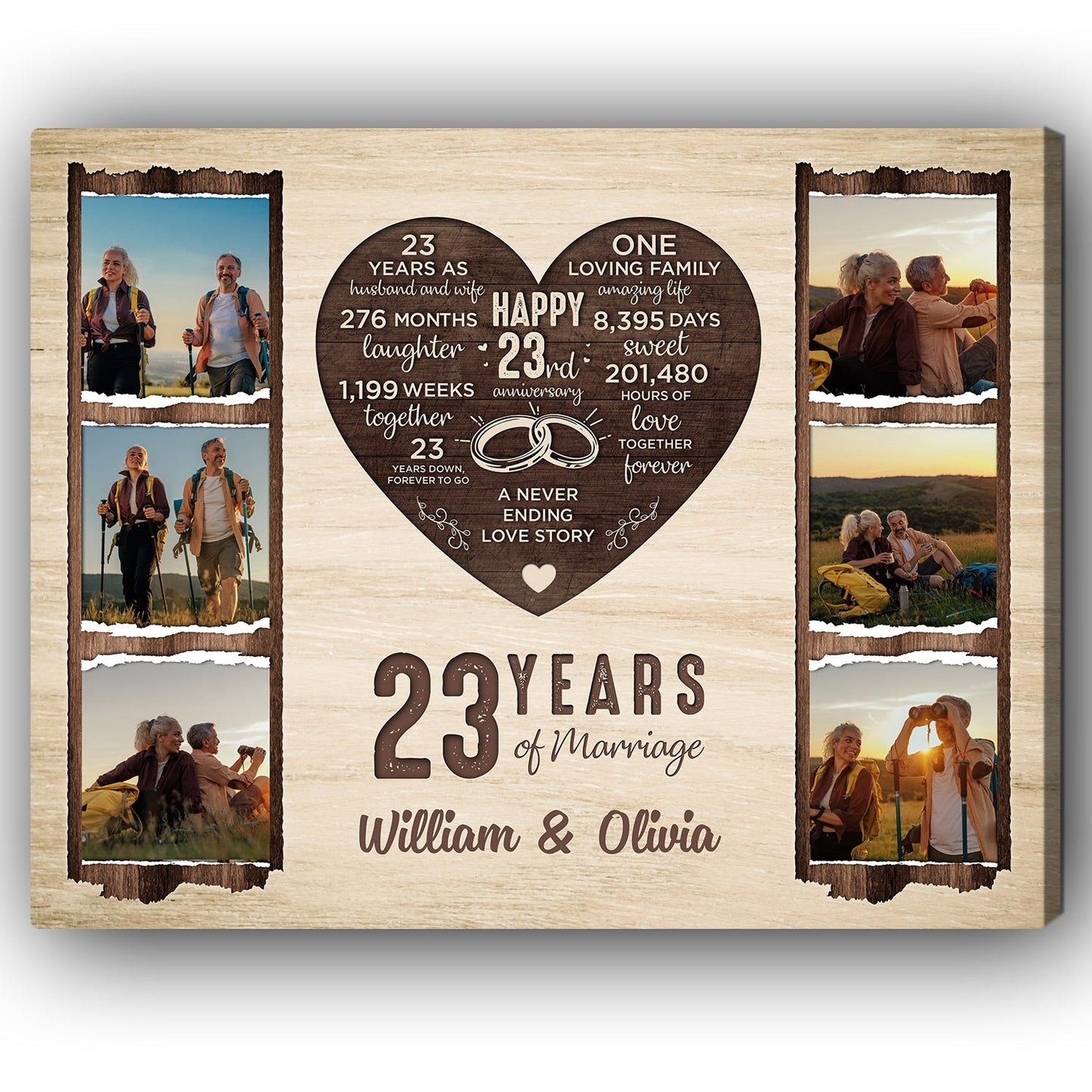 23 Years Of Marriage - Personalized 23 Year Anniversary gift For Parents - Custom Canvas Print - MyMindfulGifts