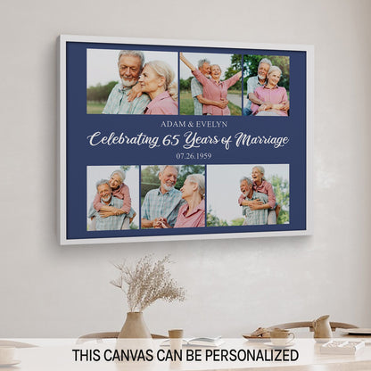 Celebrating 65 Years Of Marriage - Personalized 65 Year Anniversary gift For Parents - Custom Canvas Print - MyMindfulGifts