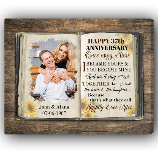 Happy 37th Anniversary - Personalized 37 Year Anniversary gift For Husband or Wife - Custom Canvas Print - MyMindfulGifts