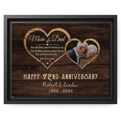 Happy 72nd Anniversary - Personalized 72 Year Anniversary gift For Parents - Custom Canvas Print - MyMindfulGifts
