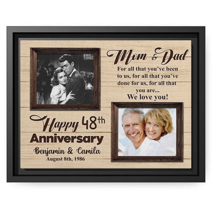 Happy 48th Anniversary - Personalized 48 Year Anniversary gift For Parents - Custom Canvas Print - MyMindfulGifts