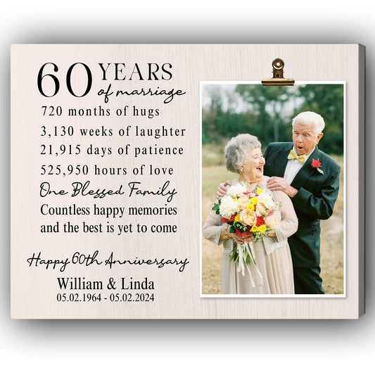 60 Years Of Marriage - Personalized 60 Year Anniversary gift For Parents - Custom Canvas Print - MyMindfulGifts