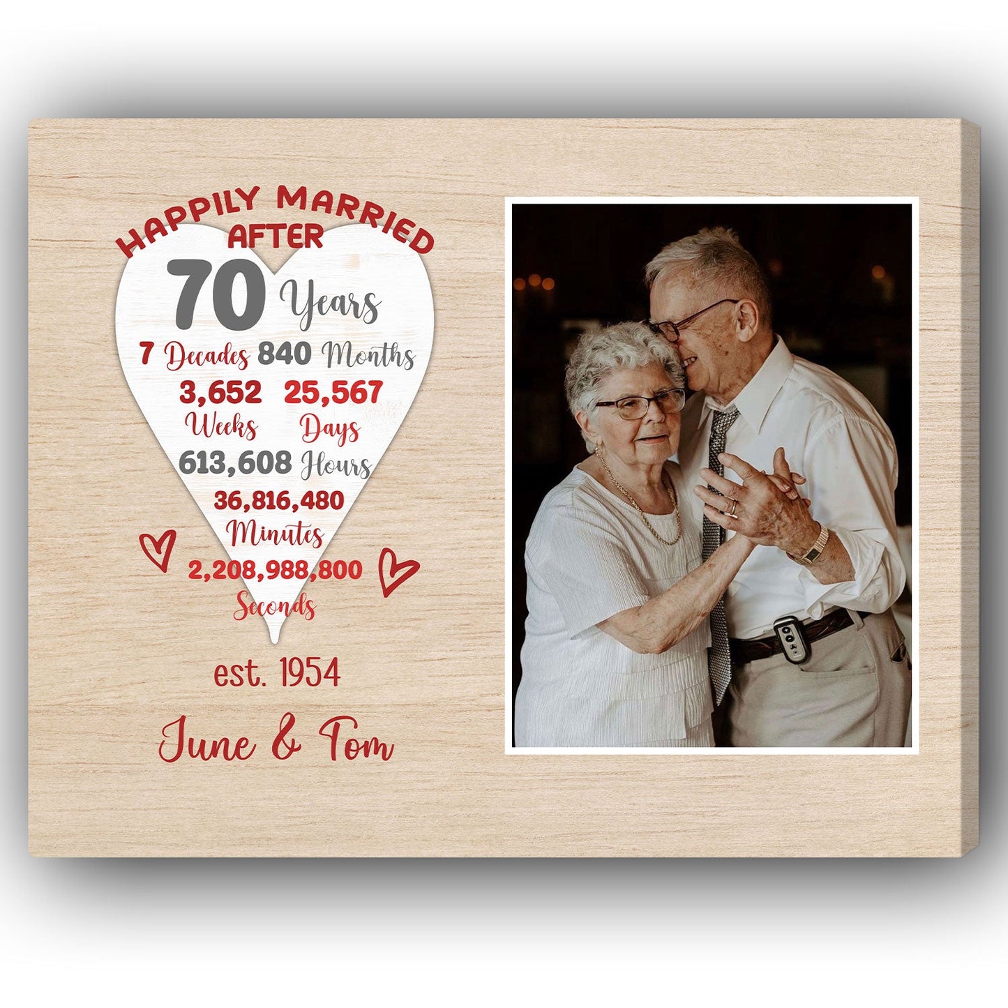 Happily Married After 70 Years - Personalized 70 Year Anniversary gift For Parents - Custom Canvas Print - MyMindfulGifts