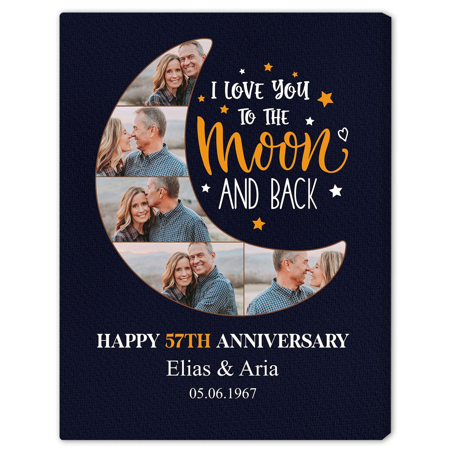 I Love You To The Moon And Back - Personalized 57 Year Anniversary gift For Husband or Wife - Custom Canvas Print - MyMindfulGifts