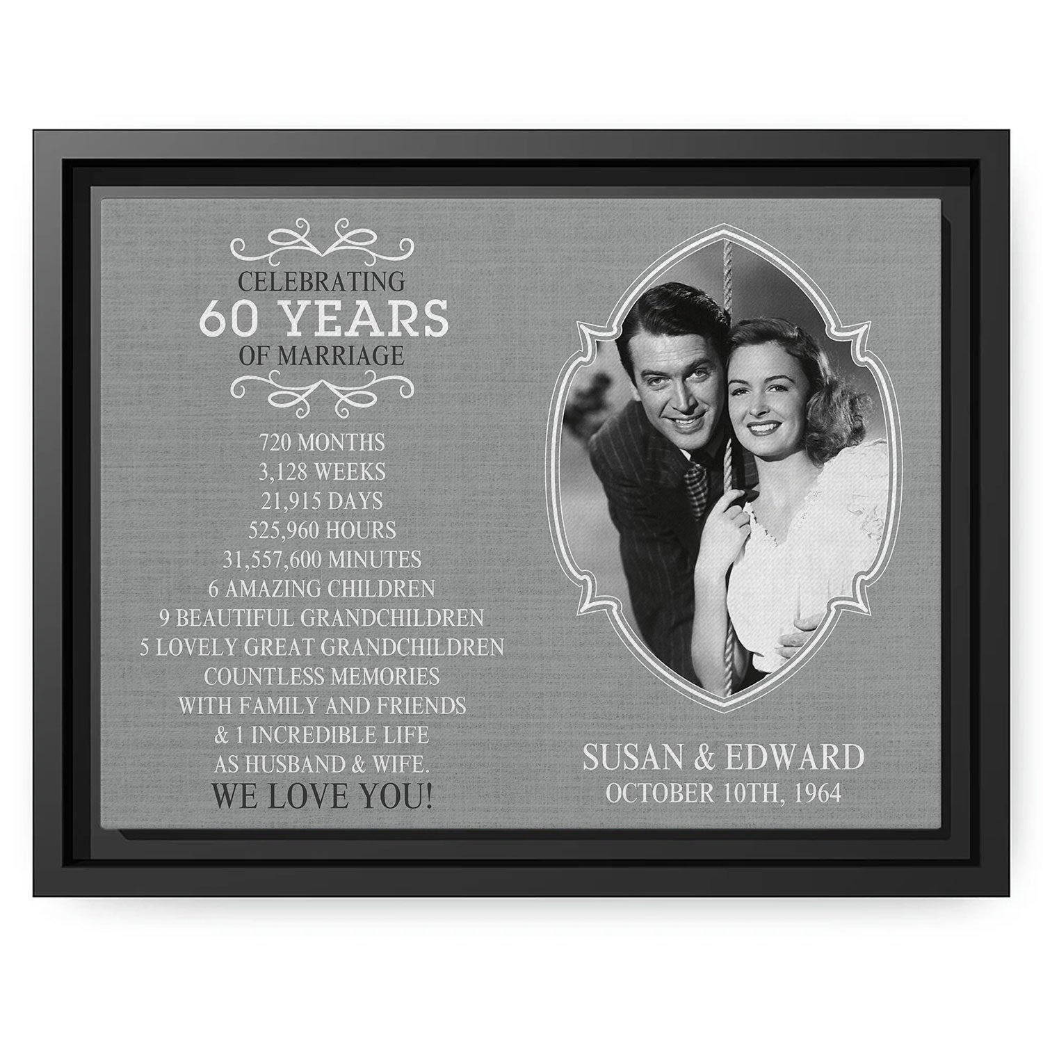 Celebrating 60  Years Of Marriage - Personalized 60 Year Anniversary gift For Parents - Custom Canvas Print - MyMindfulGifts