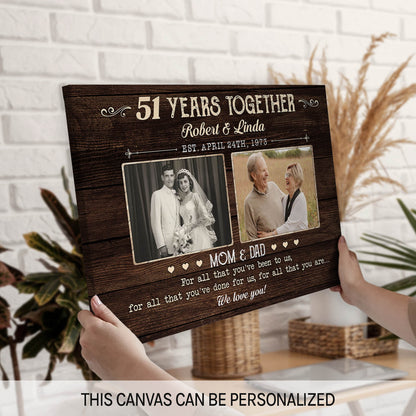 51 Years Together - Personalized 51 Year Anniversary gift For Parents - Custom Canvas Print - MyMindfulGifts