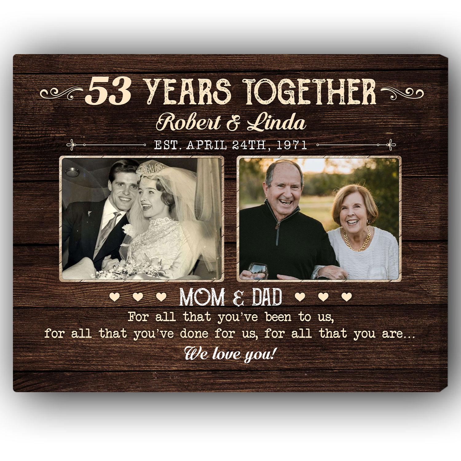 53 Years Together - Personalized 53 Year Anniversary gift For Parents - Custom Canvas Print - MyMindfulGifts