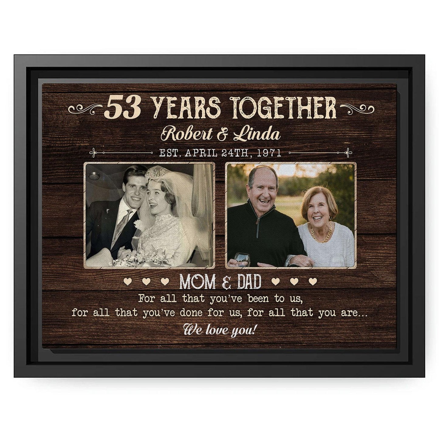 53 Years Together - Personalized 53 Year Anniversary gift For Parents - Custom Canvas Print - MyMindfulGifts