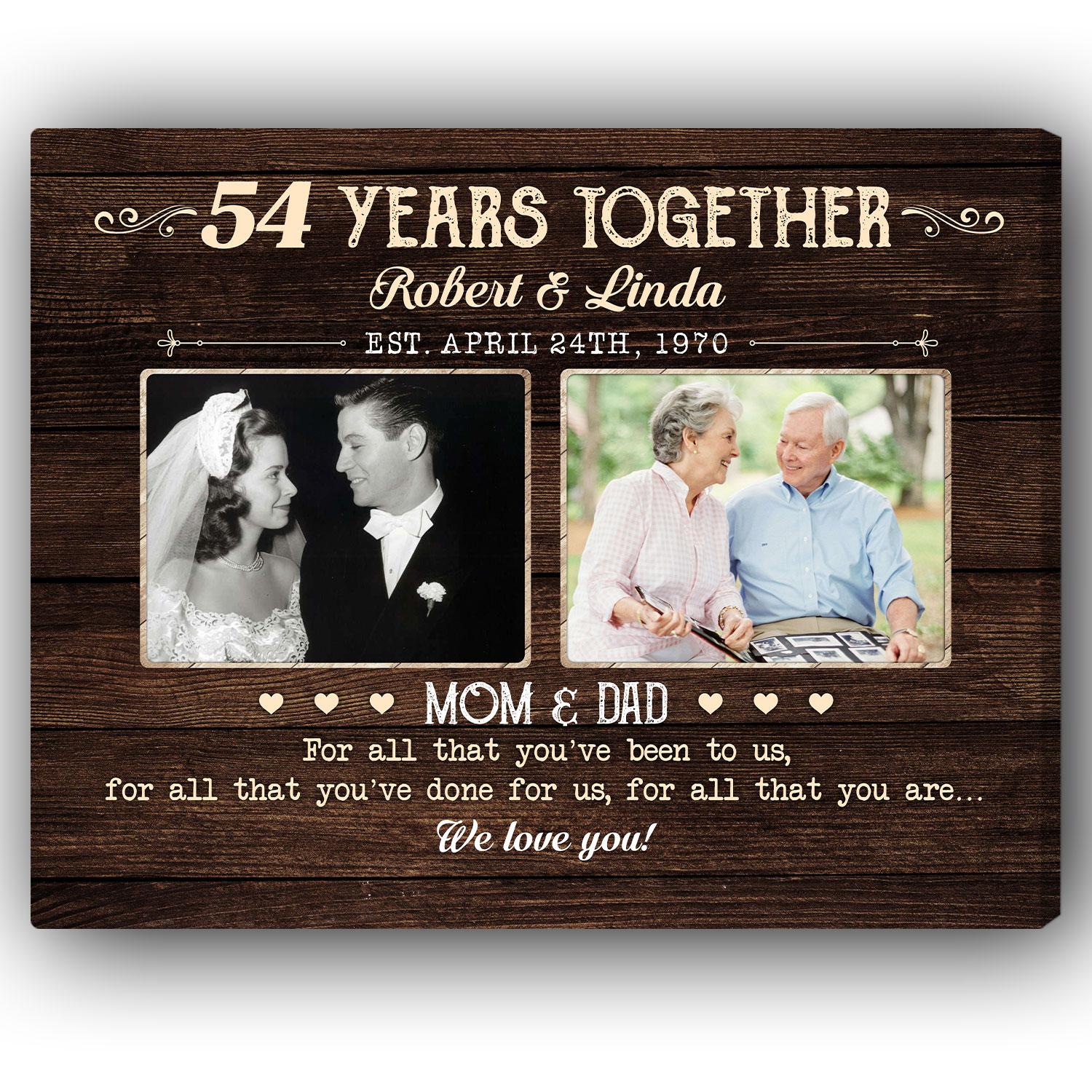 54 Years Together - Personalized 54 Year Anniversary gift For Parents - Custom Canvas Print - MyMindfulGifts