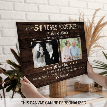 54 Years Together - Personalized 54 Year Anniversary gift For Parents - Custom Canvas Print - MyMindfulGifts