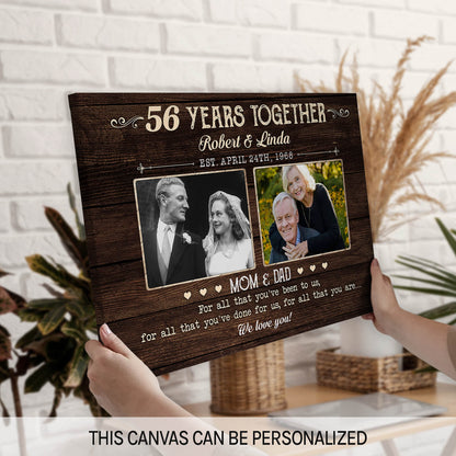 56 Years Together - Personalized 56 Year Anniversary gift For Parents - Custom Canvas Print - MyMindfulGifts