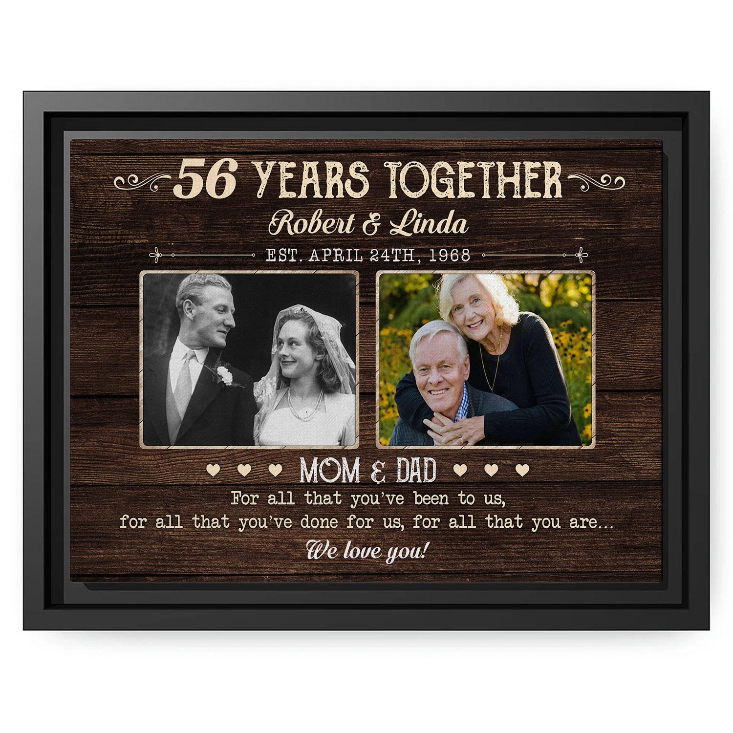 56 Years Together - Personalized 56 Year Anniversary gift For Parents - Custom Canvas Print - MyMindfulGifts