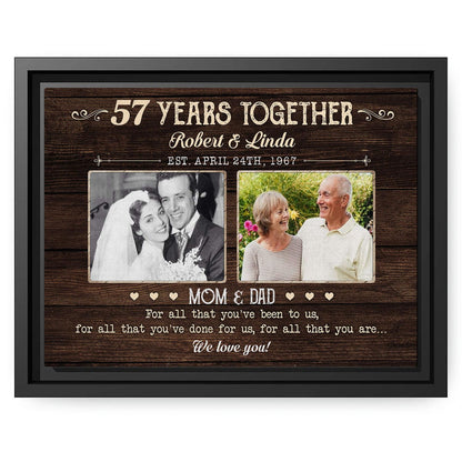 57 Years Together - Personalized 57 Year Anniversary gift For Parents - Custom Canvas Print - MyMindfulGifts