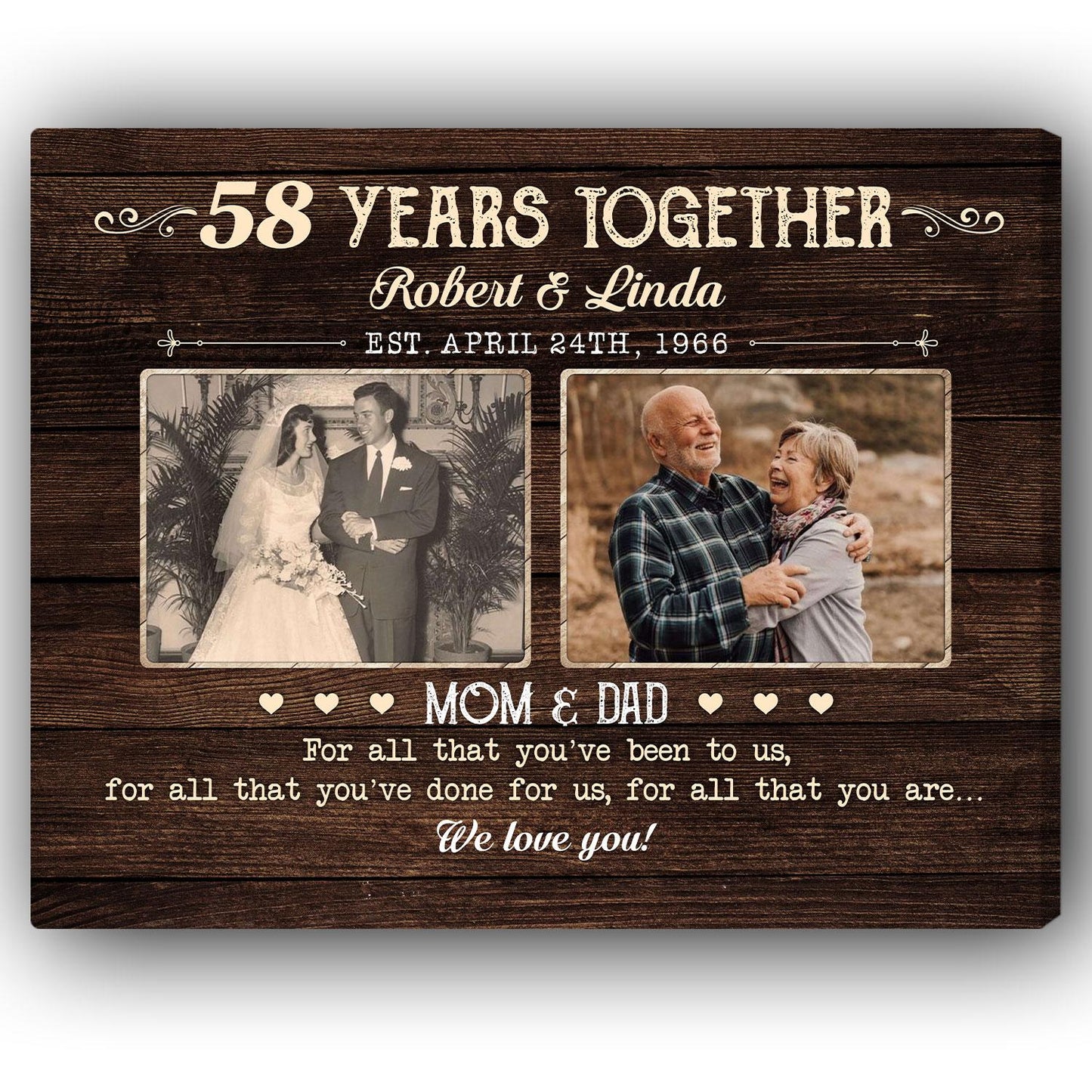 58 Years Together - Personalized 58 Year Anniversary gift For Parents - Custom Canvas Print - MyMindfulGifts
