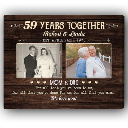 59 Years Together - Personalized 59 Year Anniversary gift For Parents - Custom Canvas Print - MyMindfulGifts