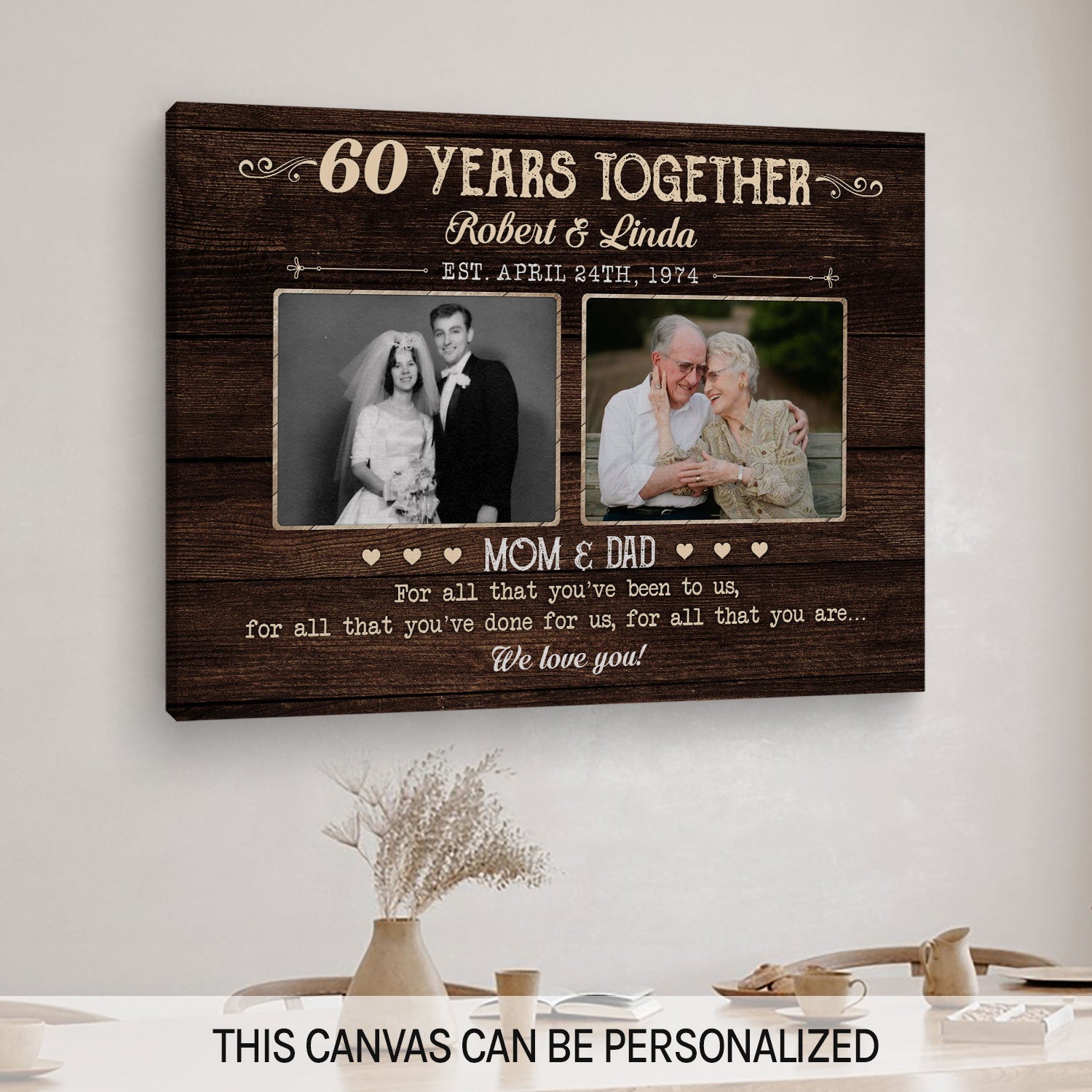 60 Years Together - Personalized 60 Year Anniversary gift For Parents - Custom Canvas Print - MyMindfulGifts
