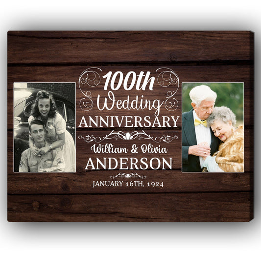 100th Wedding Anniversary - Personalized 100 Year Anniversary gift For Parents or Grandparents - Custom Canvas Print - MyMindfulGifts