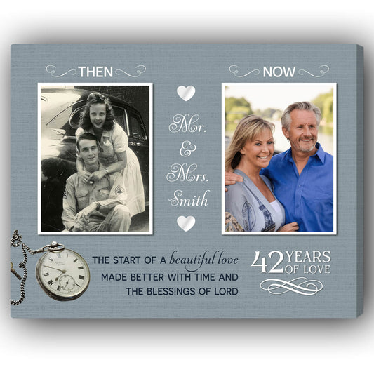 42 Years Of Love - Personalized 42 Year Anniversary gift For Parents, Husband or Wife - Custom Canvas Print - MyMindfulGifts