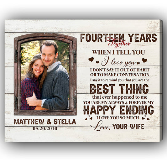 Fourteen Years Together - Personalized 14 Year Anniversary gift For Husband or Wife - Custom Canvas Print - MyMindfulGifts