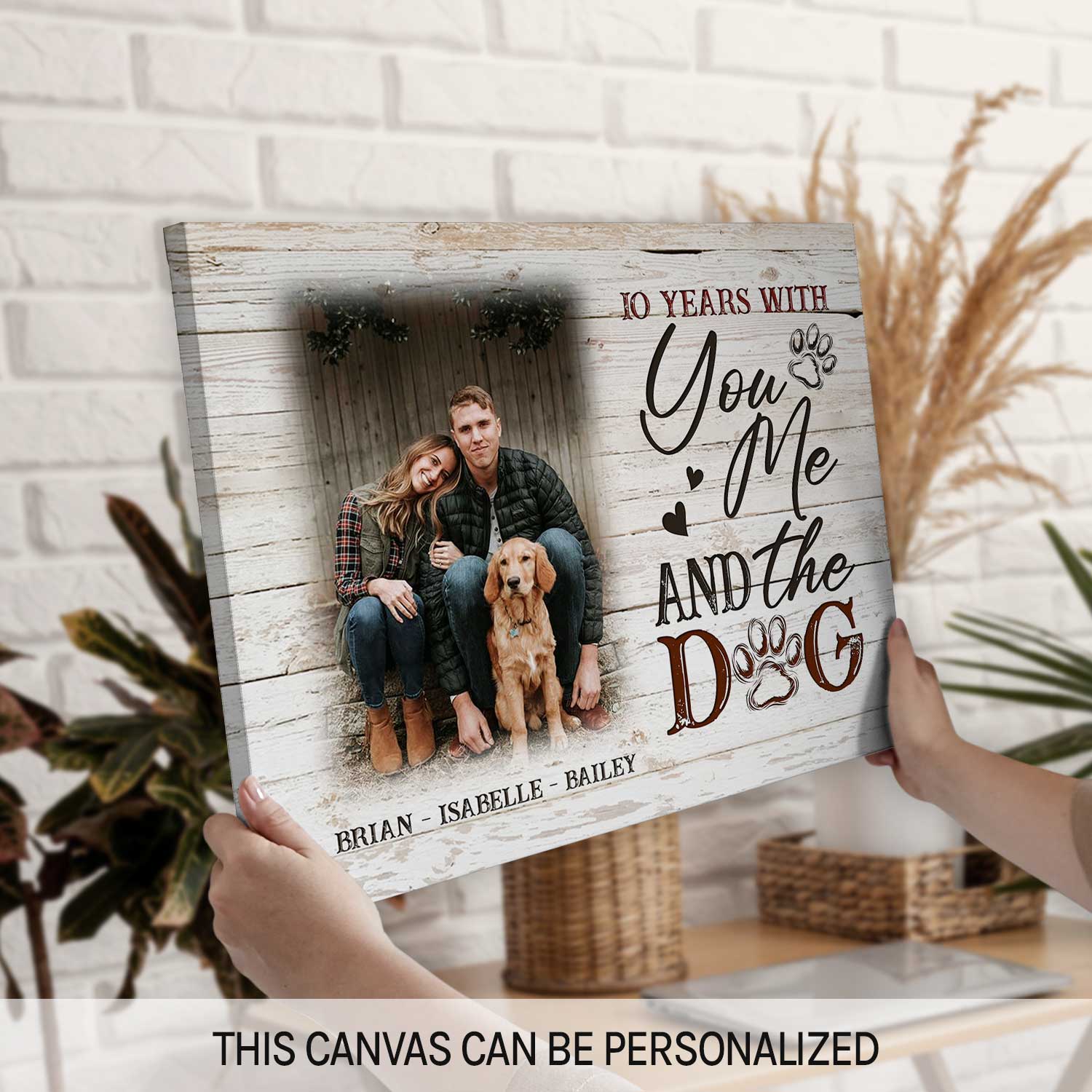 You Me And The Dog - Personalized 10 Year Anniversary gift For Husband, Wife and Dog Lovers - Custom Canvas Print - MyMindfulGifts