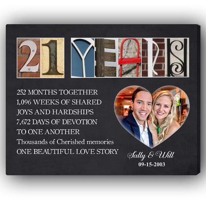 21 Years - Personalized 21 Year Anniversary gift For Parents - Custom Canvas Print - MyMindfulGifts