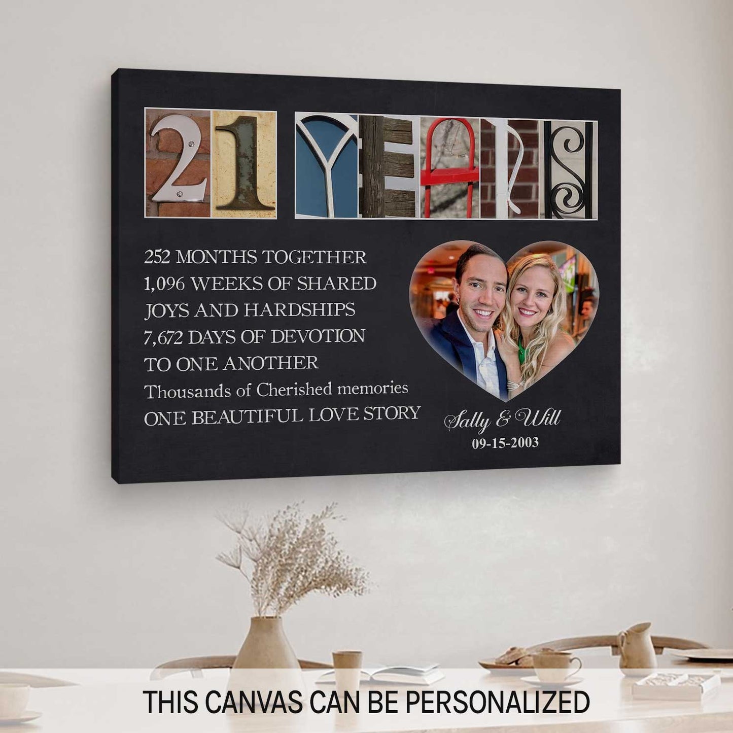 21 Years - Personalized 21 Year Anniversary gift For Parents - Custom Canvas Print - MyMindfulGifts