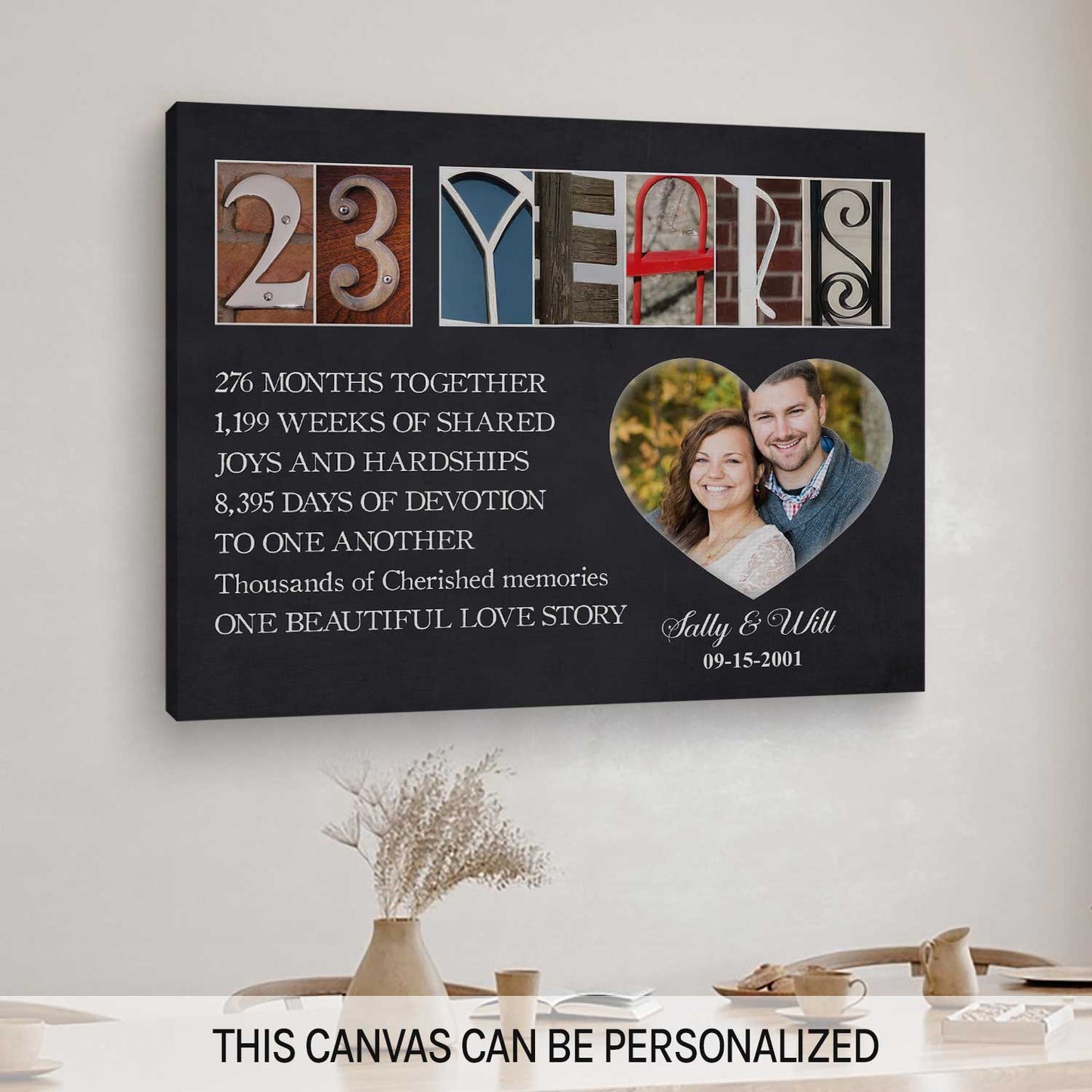 23 Years - Personalized 23 Year Anniversary gift For Parents - Custom Canvas Print - MyMindfulGifts