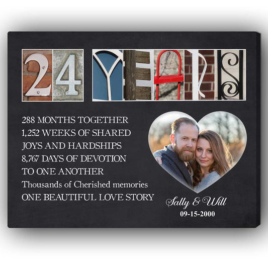 24 Years - Personalized 24 Year Anniversary gift For Parents - Custom Canvas Print - MyMindfulGifts