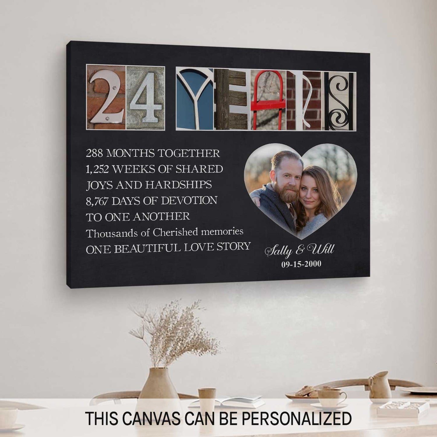 24 Years - Personalized 24 Year Anniversary gift For Parents - Custom Canvas Print - MyMindfulGifts