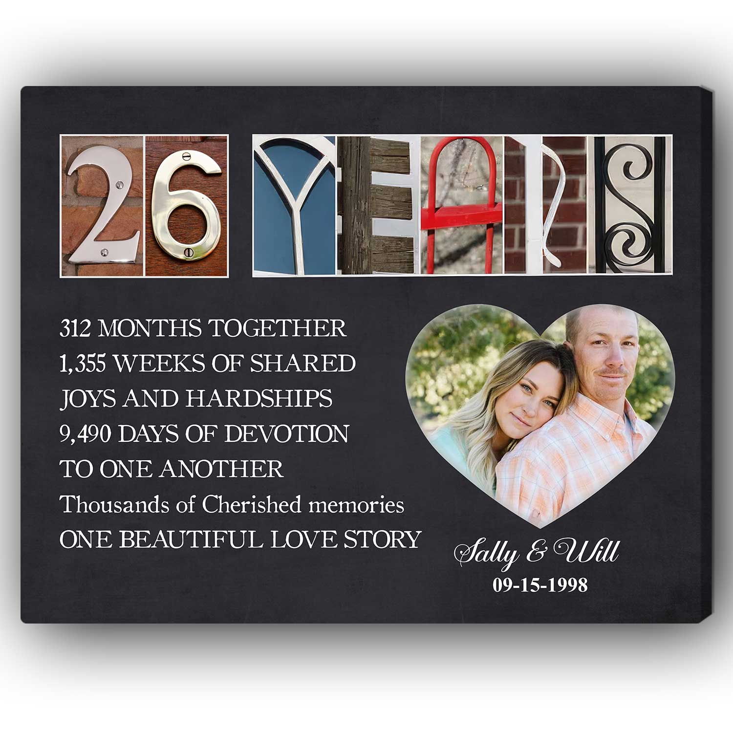 26 Years - Personalized 26 Year Anniversary gift For Parents, Husband or Wife - Custom Canvas Print - MyMindfulGifts
