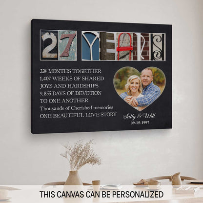 27 Years - Personalized 27 Year Anniversary gift For Parents - Custom Canvas Print - MyMindfulGifts