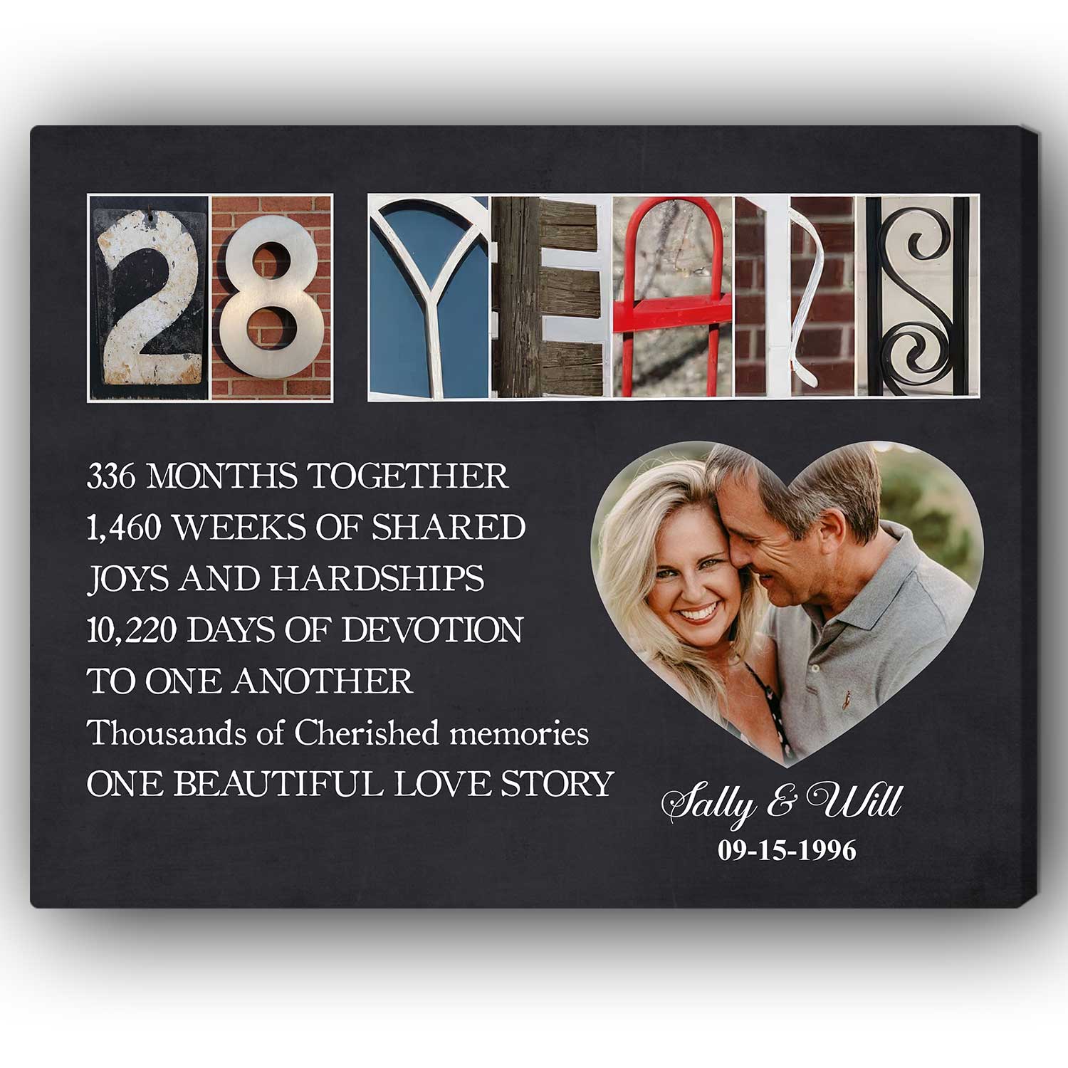 28 Years - Personalized 28 Year Anniversary gift For Parents, Husband or Wife - Custom Canvas Print - MyMindfulGifts