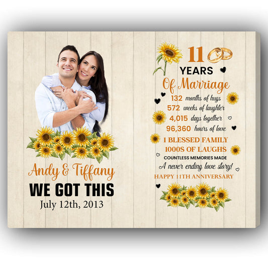 11 Years Of Marriage - Personalized 11 Year Anniversary gift For Husband or Wife - Custom Canvas Print - MyMindfulGifts