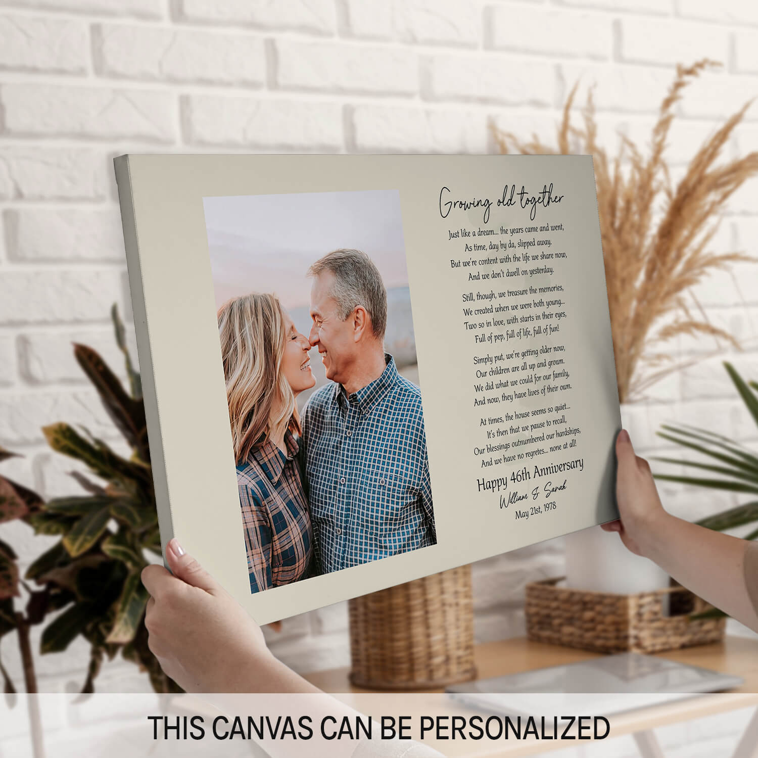 Growing Old Together - Personalized 46 Year Anniversary gift For Husband or Wife - Custom Canvas Print - MyMindfulGifts