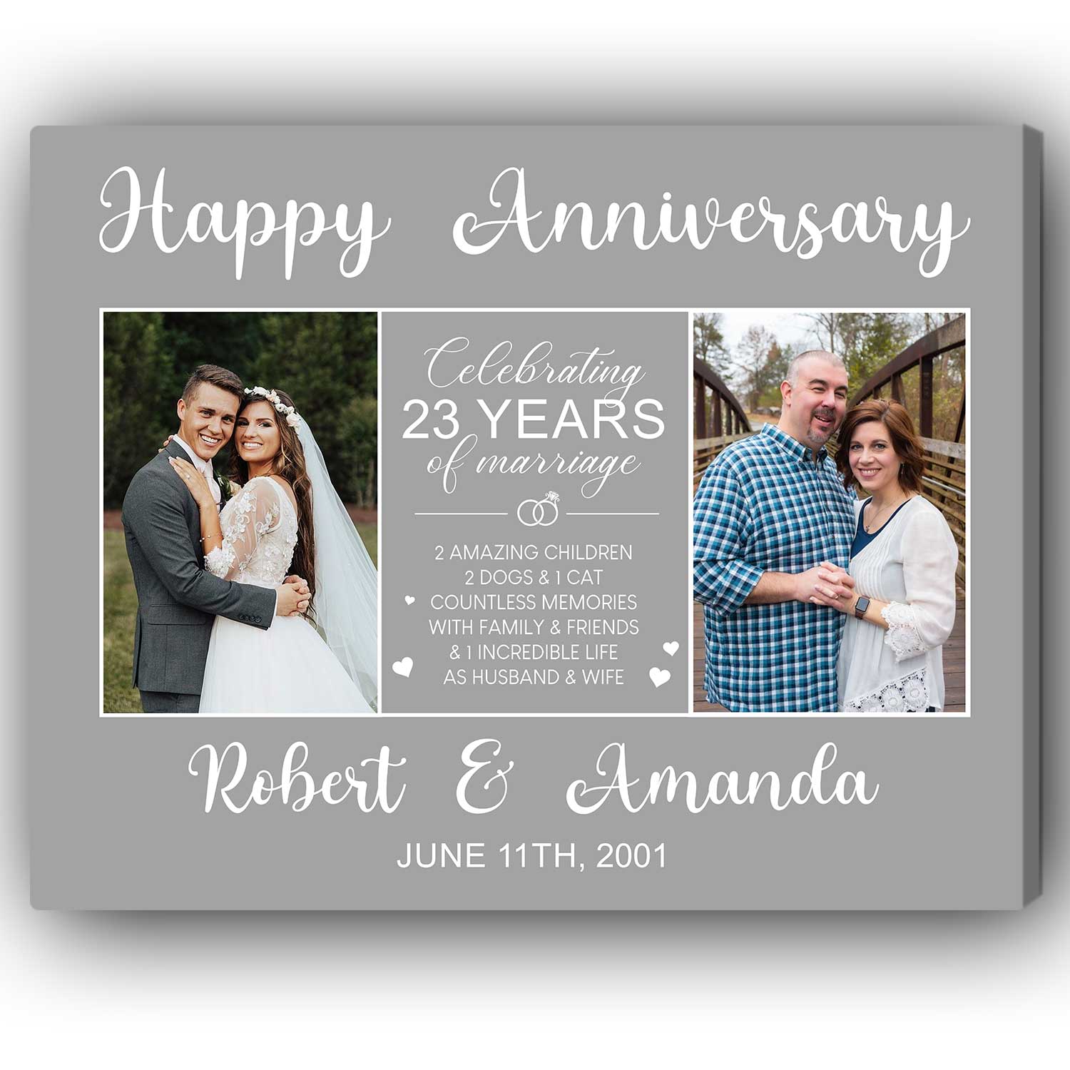 Celebrating 23 Years Of Marriage - Personalized 23 Year Anniversary gift For Parents - Custom Canvas Print - MyMindfulGifts