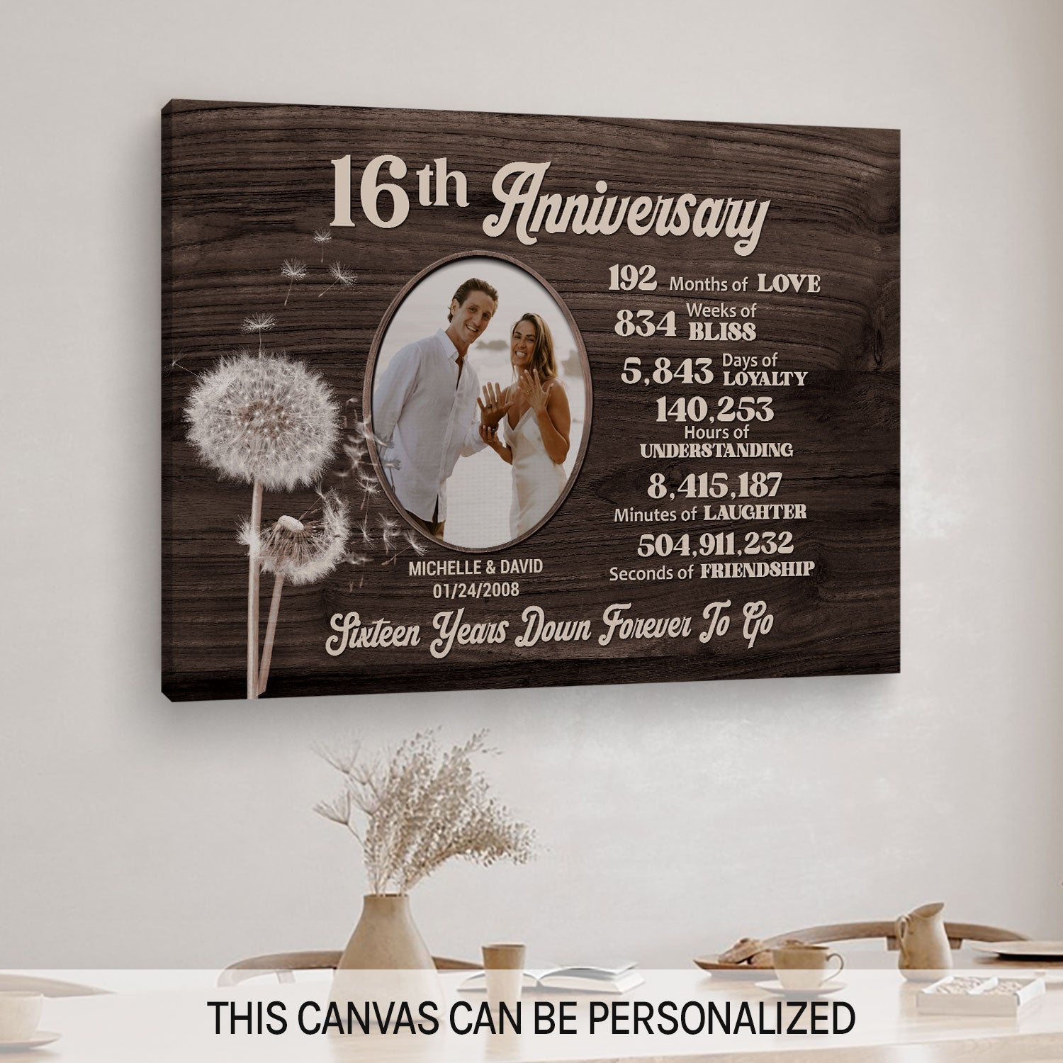 16th Anniversary - Personalized 16 Year Anniversary gift For Husband or Wife - Custom Canvas Print - MyMindfulGifts